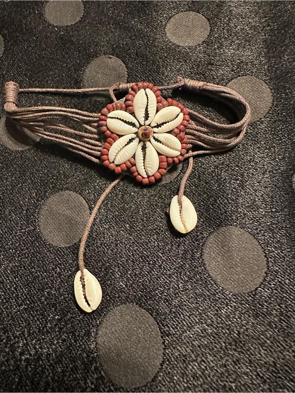 Boho Cowrie Shell Flower Adjustable Cord Bracelet | Handmade Beaded Beach Jewel